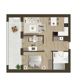 Novogradnja Novi Zagreb Lanište stanovi projekt LANOVA Apartman A 2B Trosoban