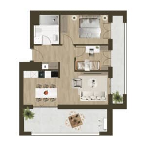 Novogradnja Novi Zagreb Lanište stanovi projekt LANOVA Apartman A 35B Trosoban